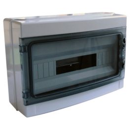   Tracon EDFKIP65-18/1  1×18 mod/ H×W×D=285×410×140mm/ IP65/ 660V AC átlátszó ajtóva/ N/PE sínnel falon kívüli