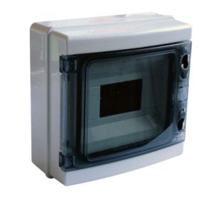   Tracon EDFKIP65-8/1 1×8 mod/ H×W×D=210×215×100mm/ IP65/ 660V AC átlátszó ajtóva/ N/PE sínnel falon kívüli e