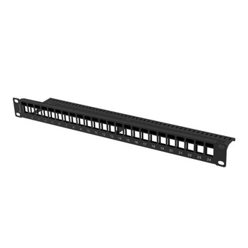 Lanberg PPKS-1024-B 19" 1U üres fekete patch panel 24 db Keystone jack fogadására, kábeltartóval