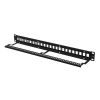 Lanberg PPKS-1024-B 19" 1U üres fekete patch panel 24 db Keystone jack fogadására, kábeltartóval