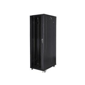   Lanberg FF01-8042-12B 19" 42U SZÉL:800mm MÉLY:1000mm MAG:2047mm lapraszerelt üvegajtós fekete rack szekrény