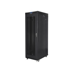   Lanberg FF01-8042-23BL 19" 42U SZÉL:800mm MÉLY:1000mm MAG:2097mm lapraszerelt LCD hálós fémajtós fekete rack szekrény