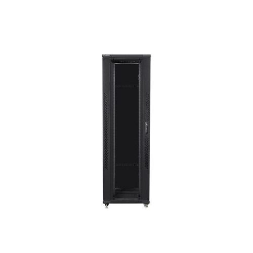 Lanberg FF01-8242-12B 19" 42U SZÉL:800mm MÉLY:1200mm MAG:2047mm lapraszerelt üvegajtós fekete rack szekrény