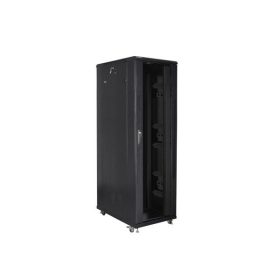   Lanberg FF01-8242-12B 19" 42U SZÉL:800mm MÉLY:1200mm MAG:2047mm lapraszerelt üvegajtós fekete rack szekrény