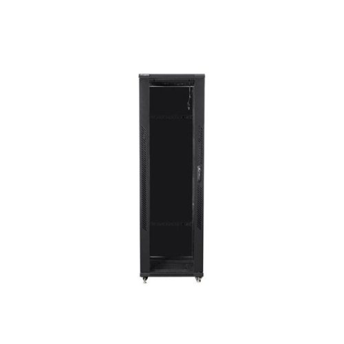 Lanberg FF01-8842-12B 19" 42U SZÉL:800mm MÉLY:800mm MAG:2047mm lapraszerelt üvegajtós fekete rack szekrény