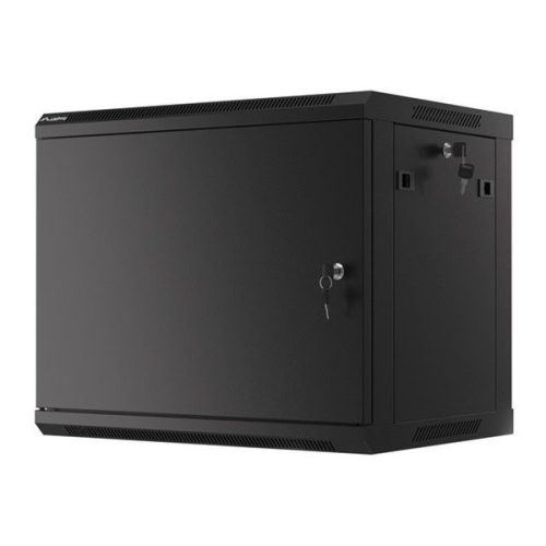 Lanberg WF01-6409-00B 19" 9U SZÉL:600mm MÉLY:450mm MAG:512mm lapraszerelt fémajtós fekete fali rack szekrény