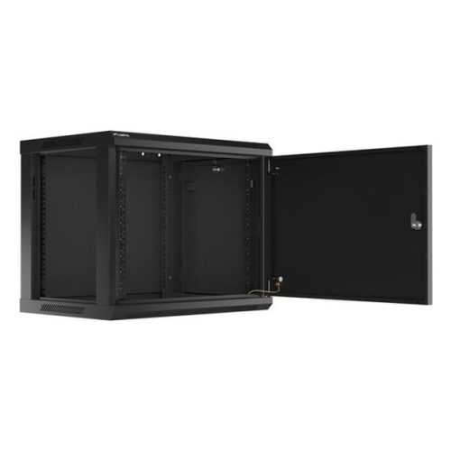 Lanberg WF01-6409-00B 19" 9U SZÉL:600mm MÉLY:450mm MAG:512mm lapraszerelt fémajtós fekete fali rack szekrény