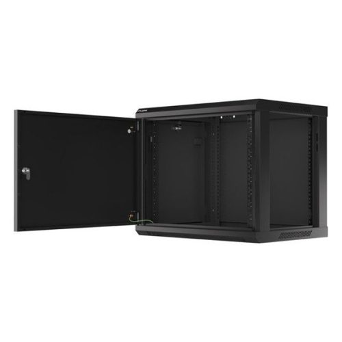 Lanberg WF01-6409-00B 19" 9U SZÉL:600mm MÉLY:450mm MAG:512mm lapraszerelt fémajtós fekete fali rack szekrény