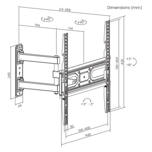 Sbox PLB-3644-2 32"-55" dönthető, forgatható TV fali konzol