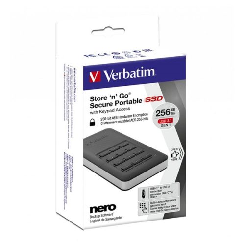 Verbatim 53402 256GB USB-C 3.1 Gen1 Keyboard Access fekete külső SSD