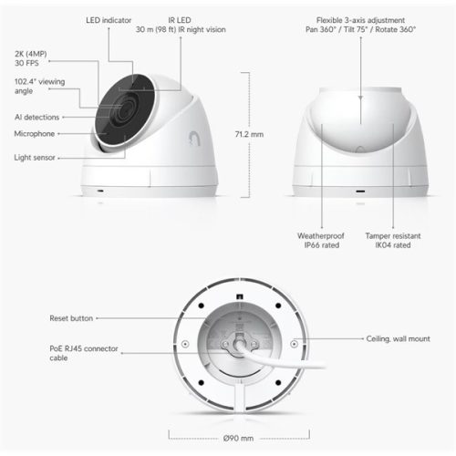 Ubiquiti UniFi UVC-G5-Turret-Ultra UniFi kültéri/beltéri 4MP 2K fehér IP kamera