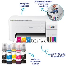   Epson EcoTank L3276 színes nyomtató MFP, WiFi/USB, 8100/6500 oldal tinta a dobozban