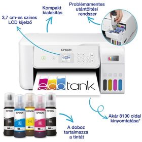   Epson EcoTank L3286 színes nyomtató MFP, WiFi/USB, 8100/6500 oldal tinta a dobozban