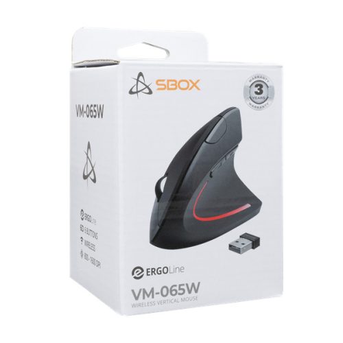 Sbox VM-065W 4D 2,4GHz fekete vezeték nélküli vertikális egér