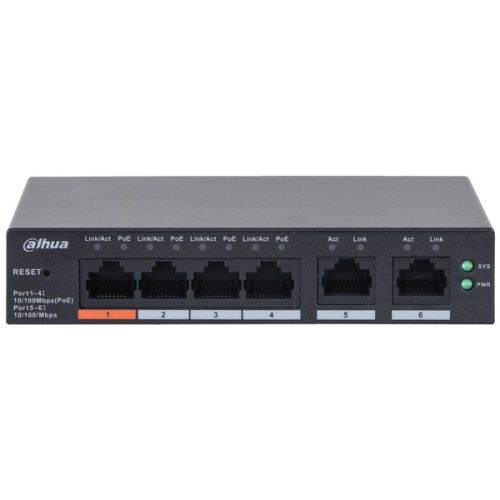 Dahua CS4006-4ET2ET-60 4x10/100 Mbps PoE + 2x10/100 Mbps uplink/60W/Cloud Managed PoE Switch