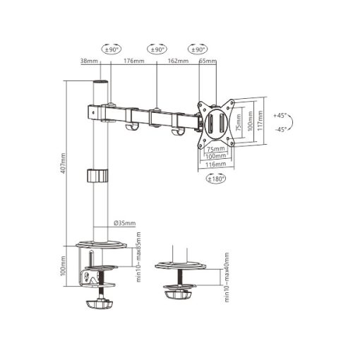 Gembird MA-D1-01 17"-32" egykaros asztali monitor tartó konzol
