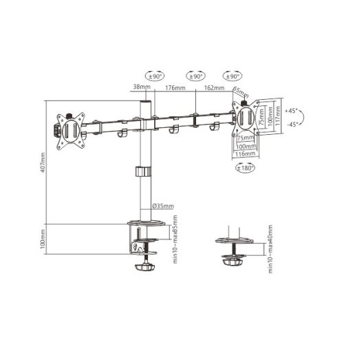 Gembird MA-D2-01 17"-32" kétkaros asztali monitor tartó konzol