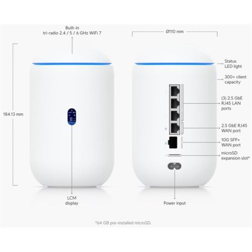 Ubiquiti UDR7 UniFi Dream Router 7 WiFi 7 Tri-band (Access Point, Switch, Tűzfal, Controller) hálózati eszköz