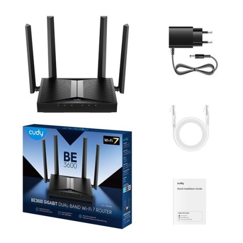 CUDY WR3600 kétsávos BE3600 Gigabit WIFI 7 fekete Router