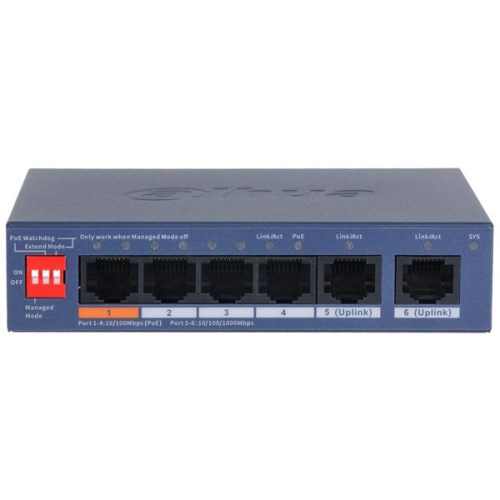 Dahua CS4006-4ET2GT-60 4x10/100 Mbps PoE + 2x1 Gbps uplink/60W/Cloud Managed PoE Switch