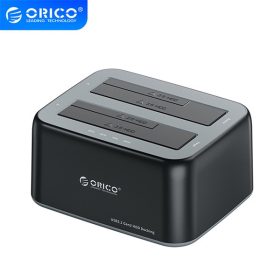   Orico HDD/SSD Dokkoló - 6829C3-C-EU-BK (2x 2,5"/3,5" HDD/SSD -> USB-A, Offline klón funkció, Max.: 36TB, fekete)