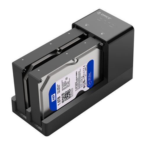 Orico HDD/SSD Dokkoló - 3.5" SATA HDD Duplicator (2x 2,5"/3,5" HDD/SSD -> USB-A, Max.: 16TB, fekete)