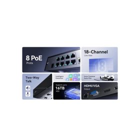   Imou NVR rögzítő - NVR-N118P8-8A0E-P (18 csatorna, 8port PoE; H265, HDMI, VGA, USB, 1x Sata (16TB), Onvif; Hangsz; Mikr)