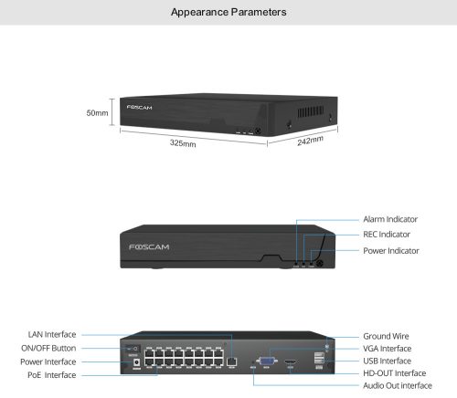 Foscam FNA216HE - 16 csatornás 8MP PoE hálózati rögzítő