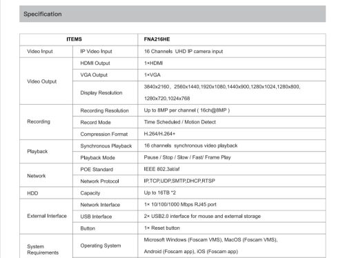 Foscam FNA216HE - 16 csatornás 8MP PoE hálózati rögzítő