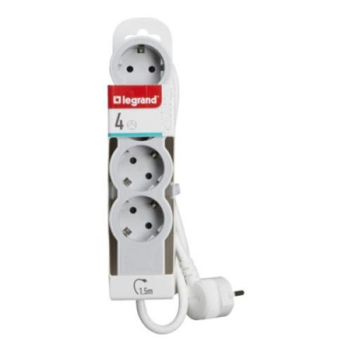 Legrand 694552 4x Schuko aljzat 1,5m vezetékkel fehér-szürke elosztósor