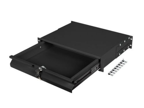 Lanberg AK-2001-B 19" 2U 483x360mm 4x ponton rögzíthető 90kg terhelhetőségű fekete rack fiók