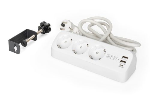 DIGITUS DA-70626 3 aljzatos 2x USB-A 1x USB-C fehér 1,5m asztali elosztó