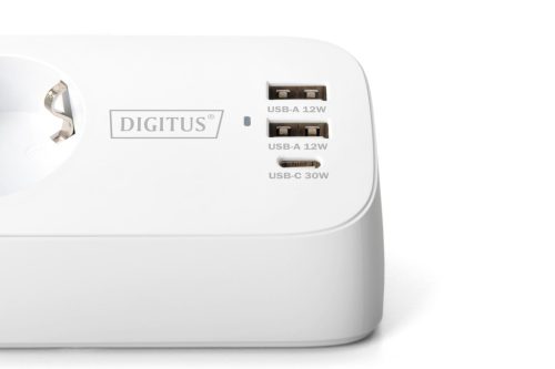 DIGITUS DA-70626 3 aljzatos 2x USB-A 1x USB-C fehér 1,5m asztali elosztó