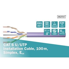   DIGITUS DK-1613-VH-1 Cat.6 U/UTP LSZH 250MHz Eca 100m lila fali kábel