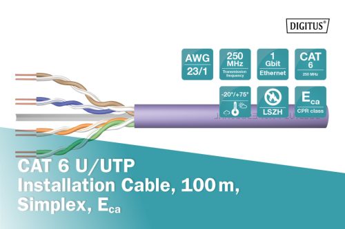 DIGITUS DK-1613-VH-1 Cat.6 U/UTP LSZH 250MHz Eca 100m lila fali kábel