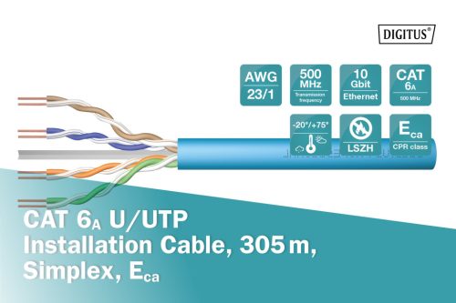 DIGITUS DK-1613-A-VH-305 Cat.6A U/UTP 500MHz Eca LSZH 305m dob kék fali kábel