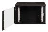 DIGITUS Unique DN-19 07-U-SW 19" 7U 420x600x450mm lapraszerelt üvegajtós fekete fali rack szekrény