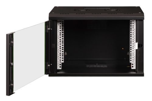 DIGITUS Unique DN-19 07-U-SW 19" 7U 420x600x450mm lapraszerelt üvegajtós fekete fali rack szekrény