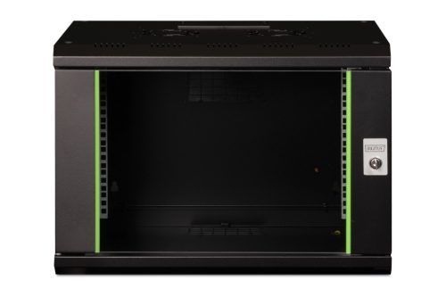 DIGITUS Unique DN-19 07-U-SW 19" 7U 420x600x450mm lapraszerelt üvegajtós fekete fali rack szekrény