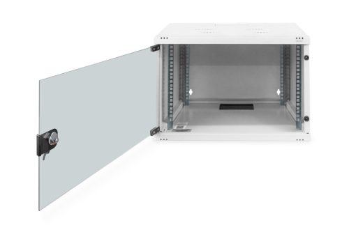 DIGITUS SOHO DN-19 07U-S-1 19" 7U 370x540x400mm lapraszerelt üvegajtós szürke fali rack szekrény