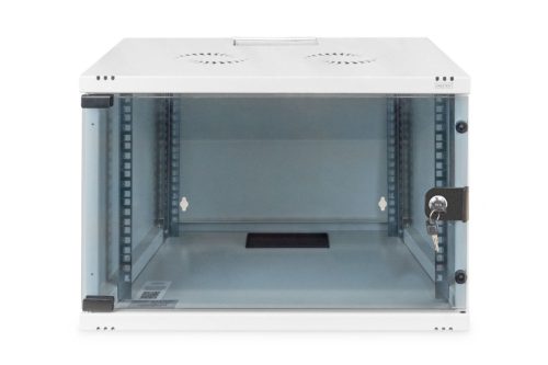 DIGITUS SOHO DN-19 07U-S-1 19" 7U 370x540x400mm lapraszerelt üvegajtós szürke fali rack szekrény