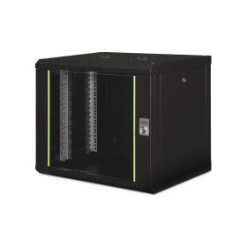   DIGITUS DN-19 09-U-SW Unique 19" 9U 509x600x450mm lapraszerelt üvegajtós fekete Unique fali rack szekrény