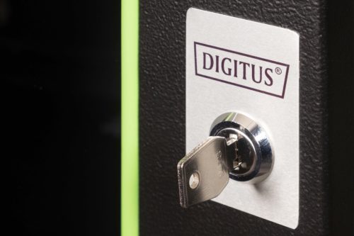 DIGITUS DN-19 09-U-SW Unique 19" 9U 509x600x450mm lapraszerelt üvegajtós fekete Unique fali rack szekrény