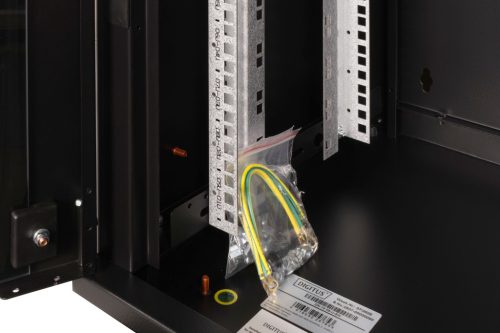 DIGITUS DN-19 09-U-SW Unique 19" 9U 509x600x450mm lapraszerelt üvegajtós fekete Unique fali rack szekrény