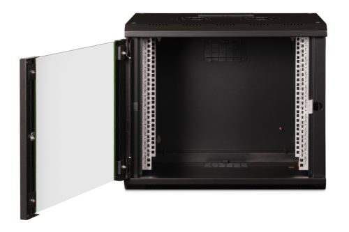 DIGITUS DN-19 09-U-SW Unique 19" 9U 509x600x450mm lapraszerelt üvegajtós fekete Unique fali rack szekrény