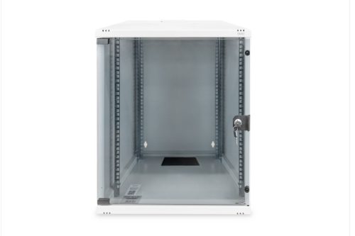 DIGITUS SOHO DN-19 12-U-S-1 19" 12U 595x540x400mm lapraszerelt üvegajtós szürke fali rack szekrény