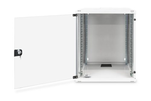 DIGITUS SOHO DN-19 12-U-S-1 19" 12U 595x540x400mm lapraszerelt üvegajtós szürke fali rack szekrény