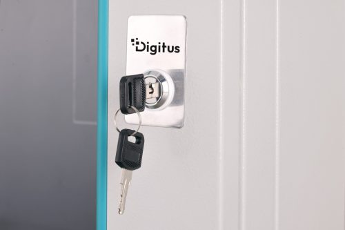 DIGITUS Dynamic-N DN-37104 19" 9U 474x600x450mm lapraszerelt üvegajtós szürke fali rack szekrény