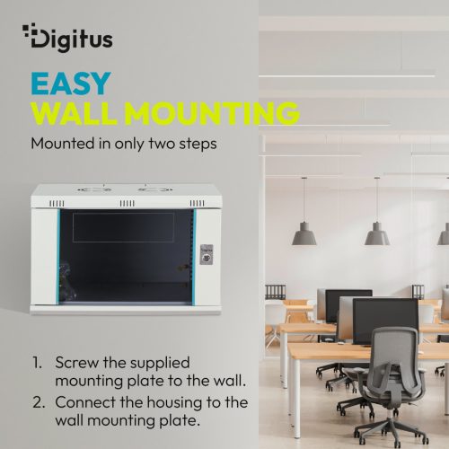 DIGITUS Dynamic-N DN-37104 19" 9U 474x600x450mm lapraszerelt üvegajtós szürke fali rack szekrény