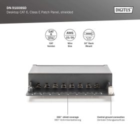   DIGITUS DN-91608SD Cat.6 8port asztali fekete árnyékolt patch panel
